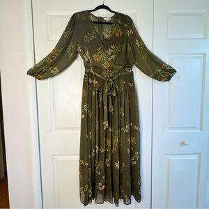 Calvin Klein Olive Floral Long Sleeve Dress
